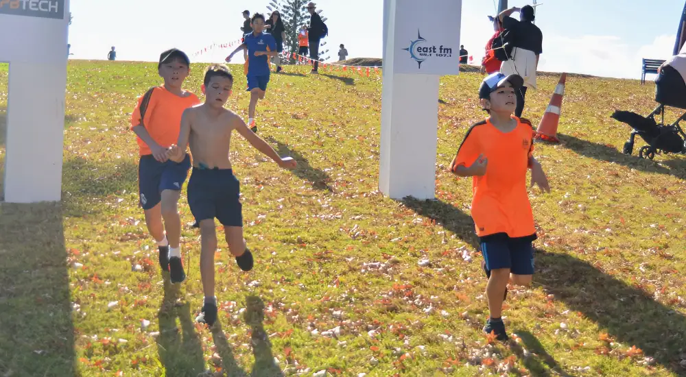 Children finishing the 2025 Fun Walk & Run event